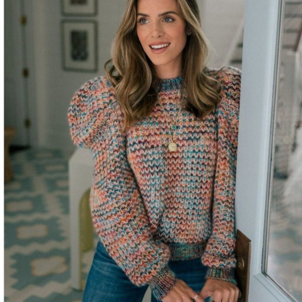 Ulla Johnson Colorful Knit Puff Sleeve Sweater